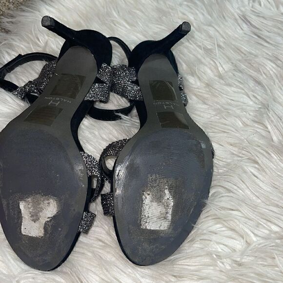 H by Halston Sandals Womens size 6.5 leather Suede  Embellish sling back Mariah - Picture 6 of 8